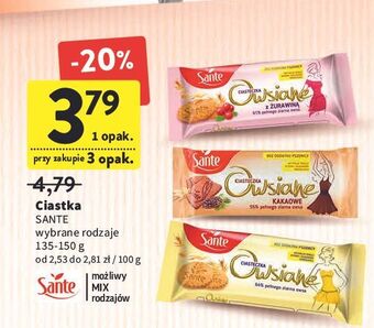 Intermarche Ciasteczka owsiane naturalne Sante oferta