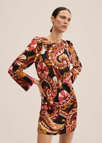 MANGO Sukienka ze wzorem i bufiastymi rękawami oferta