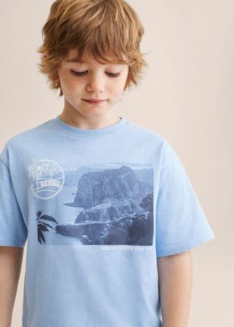MANGO Bawełniany wzorzysty t-shirt oferta