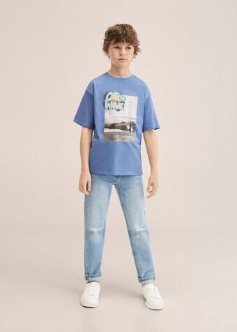 MANGO Bawełniany wzorzysty t-shirt oferta