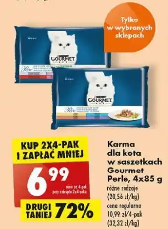 Biedronka Karma dla kota fileciki w sosie z indykiem + tuńczykiem kaczką jagnięciną Purina Gourmet Perle oferta