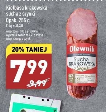 ALDI Kiełbasa krakowska sucha z szynki Olewnik oferta