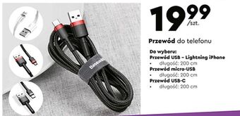 Biedronka Przewód usb lighting 2 m Baseus oferta