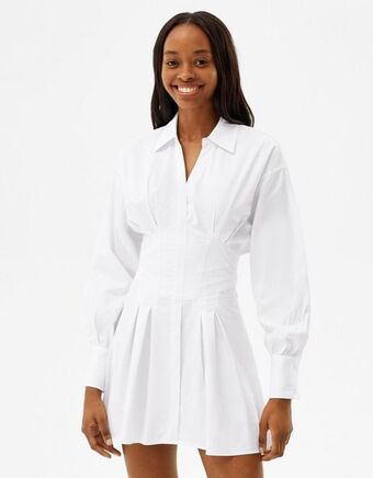 Bershka Popelinowa koszulowa tunika mini z gorsetową ozdobą oferta