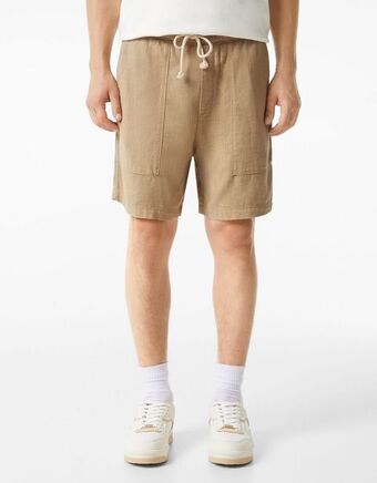 Bershka Bawełniane bermudy do biegania z efektem lnu oferta