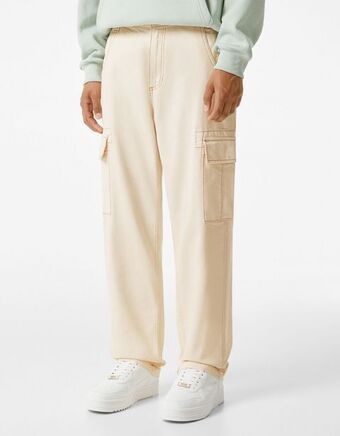 Bershka Spodnie cargo z szerokimi nogawkami i kontrastowymi szwami oferta