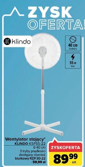 Carrefour Wentylator stołowy kdf30-22 Klindo oferta