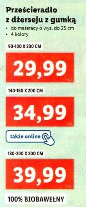 Lidl Prześcieradło z dżerseju z gumką 180-200x200cm oferta