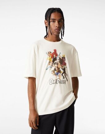Bershka Koszulka o kroju middle fit z krótkim rękawem i nadrukiem one piece oferta