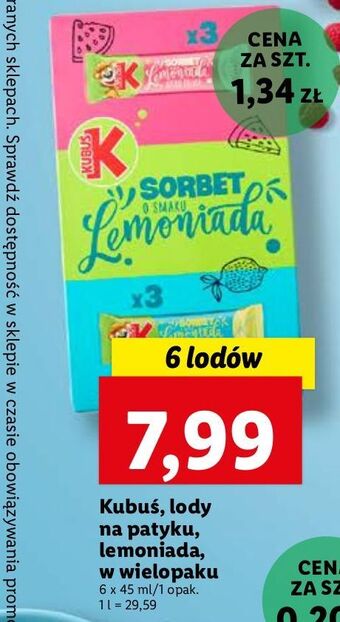 Lidl Lody sorbet lemoniada Kubuś oferta