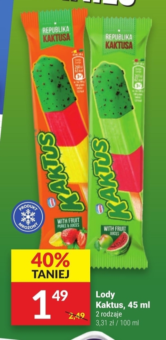 Twój Market Kaktus Lody wodne o smaku cytrynowym i sorbet truskawkowy 45 ml oferta