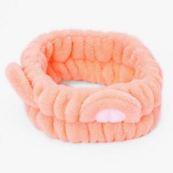 Claire's Plush coral bear ear makeup headwrap oferta