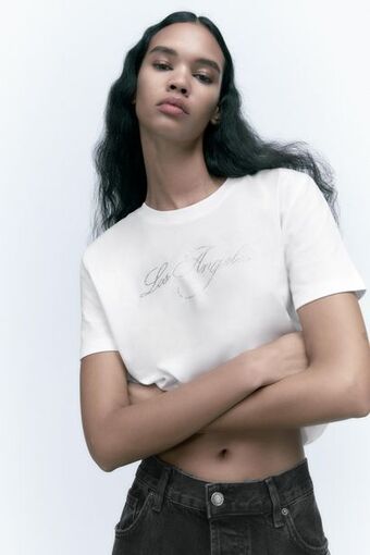 ZARA Shiny slogan t-shirt oferta
