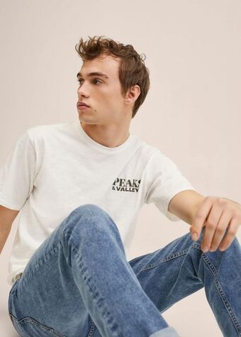 MANGO Bawełniany wzorzysty t-shirt oferta