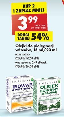 Biedronka Olejek z jedwabiem i witaminą a bioelixire oferta