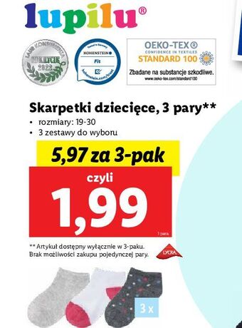 Lidl Skarpetki dziecięce 19-30 lupilu oferta