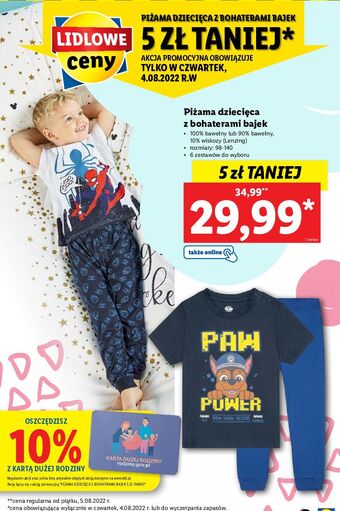Lidl Piżama dziecięca spider-man rozm. 98-140 długie spodenki oferta