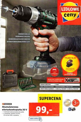 Lidl Akumulatorowa wiertarkowkrętarka 20V oferta