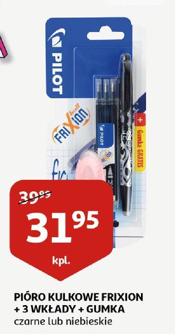 Auchan Pióro kulkowe + 3 wkłady czarne gumka pilot frixion oferta