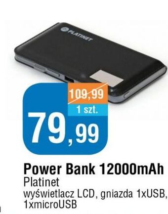 Power bank 12000 mah polimerowy czarny platinet