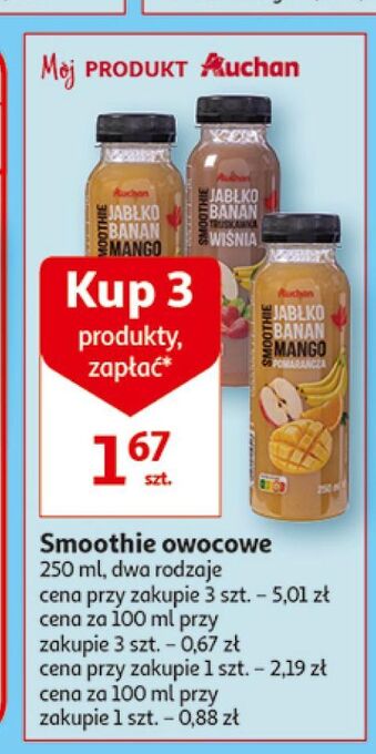 Auchan Smoothie jabłko-banan-mango-pomarańcza auchan oferta