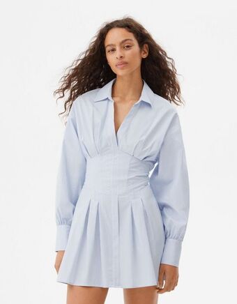 Bershka Popelinowa koszulowa tunika mini z gorsetową ozdobą oferta