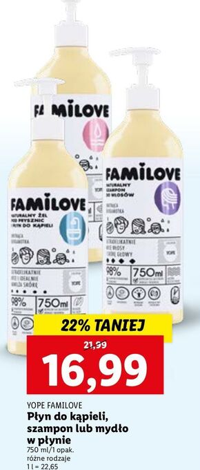 Lidl Naturalny żel pod prysznic i płyn do kąpieli yope familove oferta