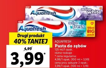 Lidl Pasta do zębów z mentolem aquafresh active fresh oferta