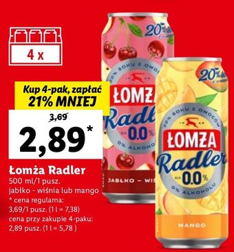 Lidl Piwo łomża radler 0.0% mango oferta