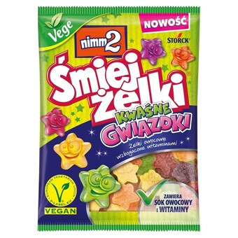 Żabka Nimm2 śmiejżelki kwaśne gwiazdki żelki owocowe wzbogacone witaminami 90 g oferta