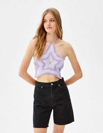 Bershka Jeansowe bermudy vintage z przetarciami oferta