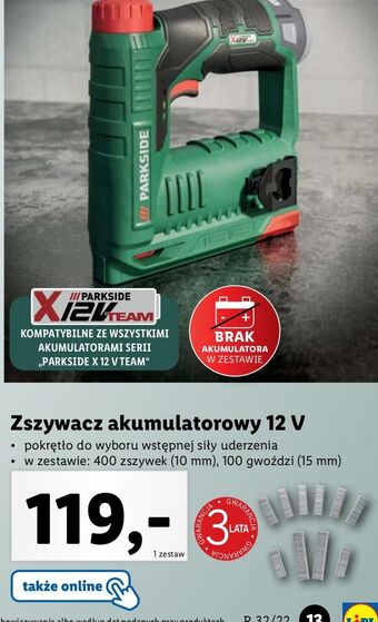 Zszywacz akumulatorowy 12 v parkside