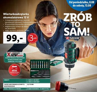 Lidl Wiertarko-wkrętarka akumulatorowa 12v parkside oferta