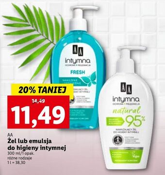 Natural, nawilżający żel do higieny intymnej aa intymna ochrona + pielęgnacja