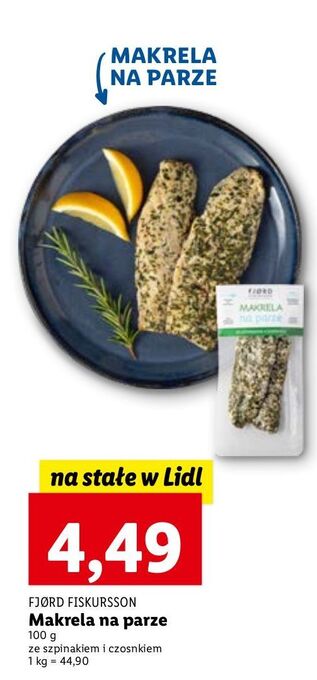 Lidl Makrela na parze ze szpinakiem i czosnkiem fjord fiskursson oferta