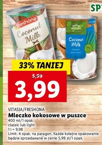 Lidl Mleczko kokosowe freshona oferta