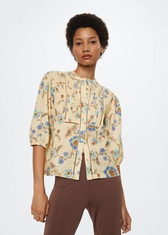 MANGO Bluzka lniana w kwiaty oferta