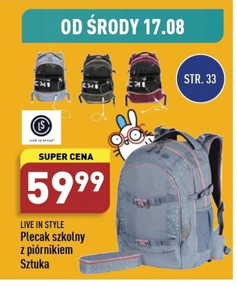ALDI Plecak szkolny z piórnikiem live in style oferta