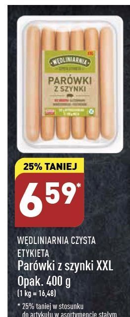 ALDI Parówki z szynki wędliniarnia czysta etykieta oferta