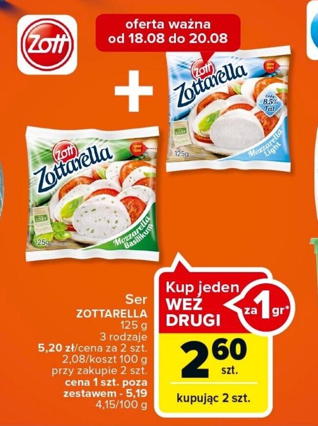 Carrefour Zott Zottarella 125 g oferta