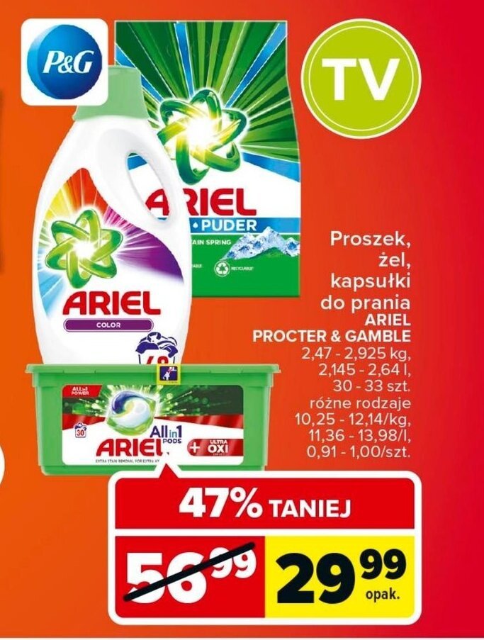Carrefour Ariel Proszek, żel, kapsułki do prania oferta