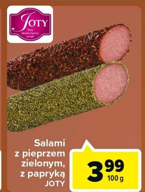 Carrefour Joty Salami z pieprzem zielonym, z papryką 100 g oferta