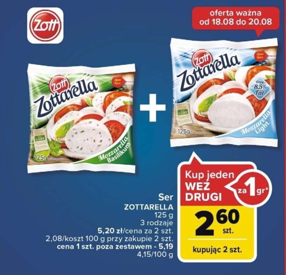 Carrefour Zott Zottarella 125 g oferta