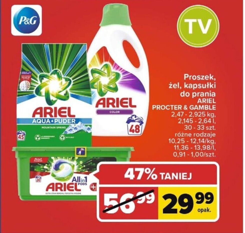 Carrefour Ariel Proszek, żel, kapsułki do prania oferta