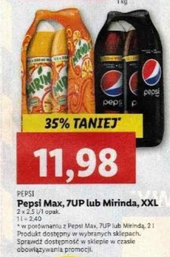 Lidl Pepsico Pepsi Max, 7Up, Mirinda XXL 2 x 2,5 l oferta