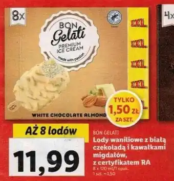 Lidl Bon Gelati Lody waniliowe z białą czekoladą i kawałkami migdałów 8 x 120 ml oferta