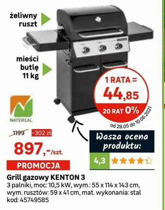 Leroy Merlin Grill gazowy KENTON 3 oferta