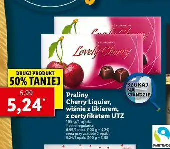 Lidl Praliny Cherry Liquier, wiśnie z likierem, z certyfikatem UTZ oferta