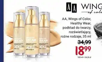 Rossmann AA, Wings of Color, Healthy Wear, podkład do twarzy, rozświetlający, rożne rodzaje, 35 ml oferta