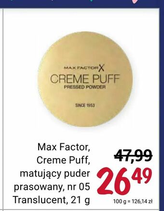 Rossmann Max Factor, Creme Puff, matujący puder prasowany, nr 05 Translucent, 21 g oferta